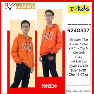 Bộ thu đông nỉ da cá có mũ giành cho Nam Nữ. Sét đồ bộ nam thời thượng in chữ WAR cho 45-70kg Top1Trend_ R240337 [