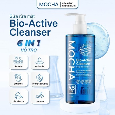 Sữa Rửa Mặt Mocha Bio Active Cleanser 300ml Dịu Nhẹ Lành Tính, Cho Da Dầu Mụn Nhạy Cảm tặng quà