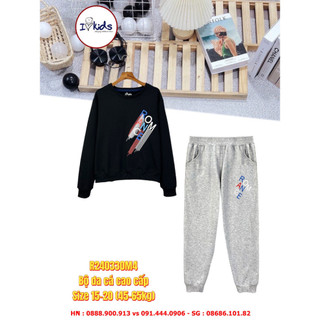 Bộ bé trai, dài tay, da cá, in chữ ROM, màu than, hiệu Ilovekids, size 15t-20t, ri6 - top1trend_R240330M1_ 💖CK2