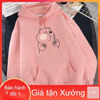 Áo hoodie gấu má phính 3D HT11 , áo thun nam nữ, áo thun dài tay, sét bộ mặc ở nhà - LEEDA -DVGIT