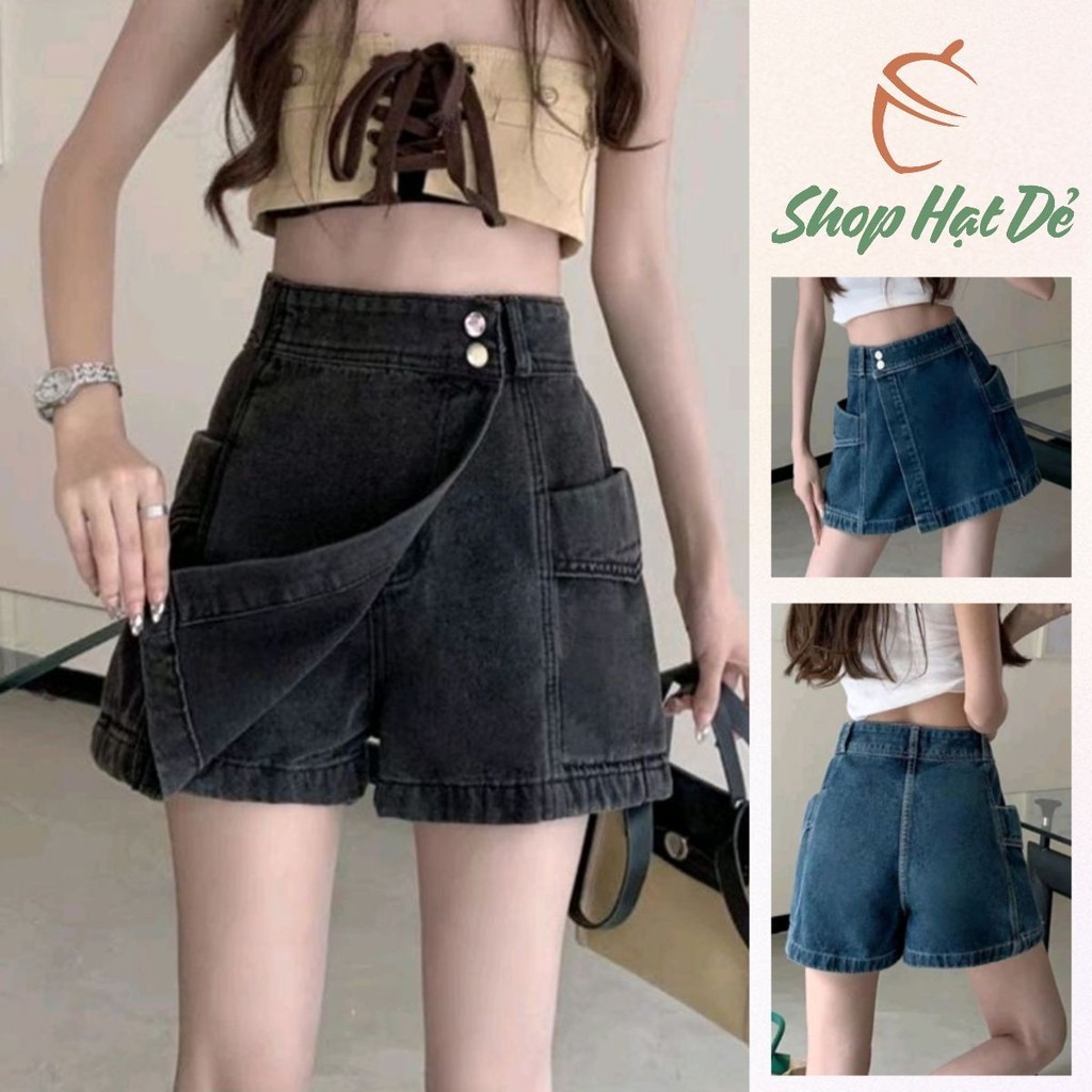 Quần shorts jeans nữ giả váy lưng cao GV01, chân váy ngắn chữ a dáng ôm hot trend 2023 Shop Hạt Dẻ