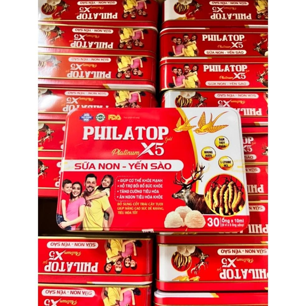 Philatop Platinum X5 (hộp thiếc) yến sào sữa non giúp ăn ngon tiêu hóa tốt, tăng sức khỏe, sức đề kháng - 30 ống