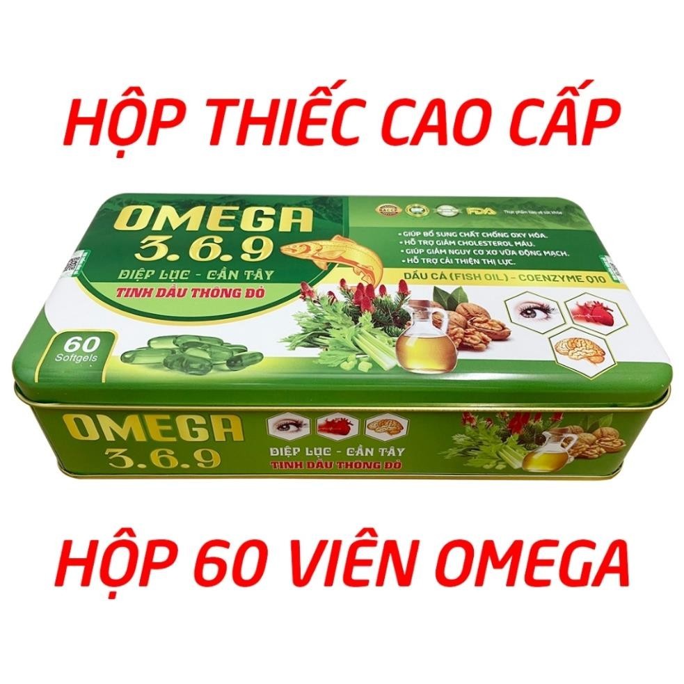 Omega 369 diệp lục cần tây (hộp thiếc) tinh dầu thông đỏ giúp tăng cường thị lực, giảm cholesterol trong máu - 60 viên