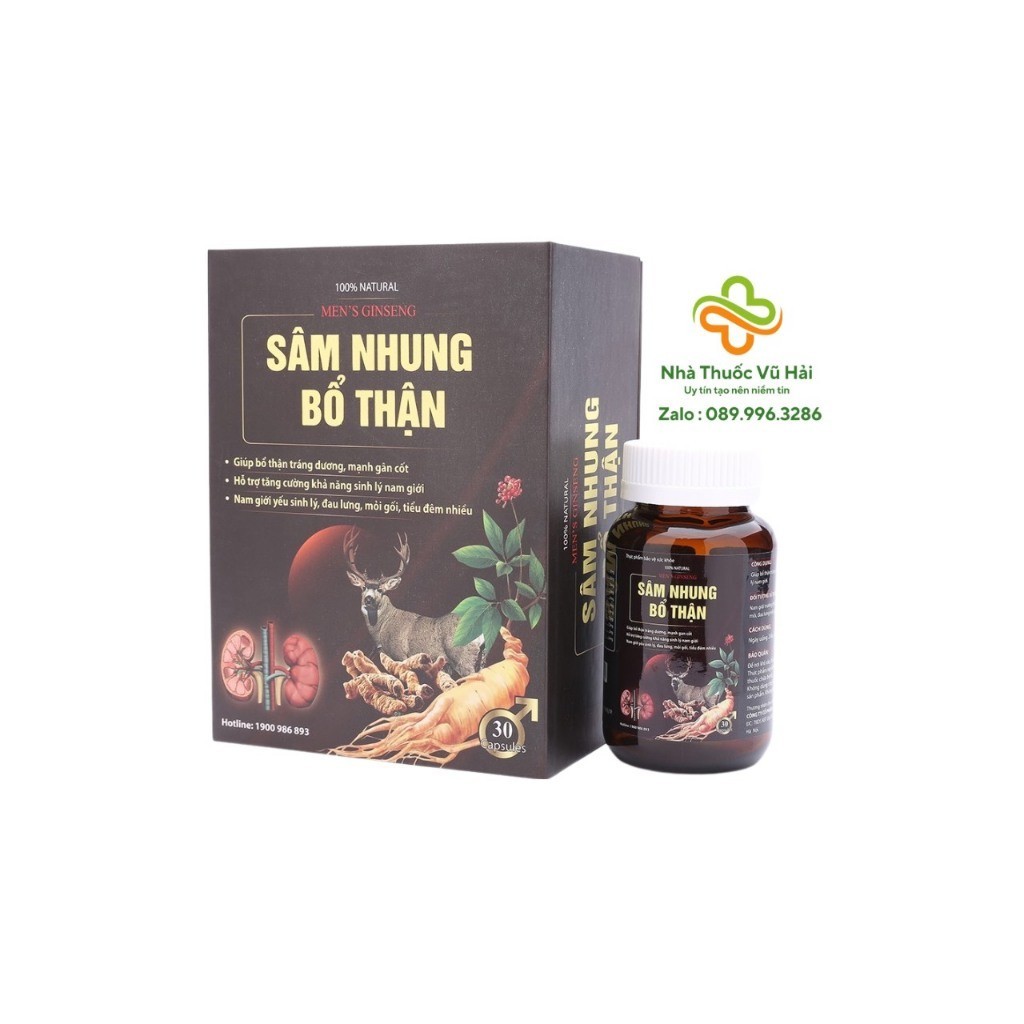 Viên uống tăng cường sinh lý nam Sâm Nhung Bổ Thận giảm đau lưng, mỏi gối, tiểu đêm nhiều - Hộp 30 viên