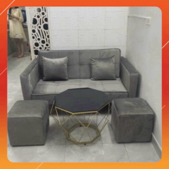 Bộ sofa mini 1m4 màu xám nhung, combo sofa bed 6 món đặt chung cư, bảo hành chánh hãng 12 tháng | BigBuy360 - bigbuy360.vn