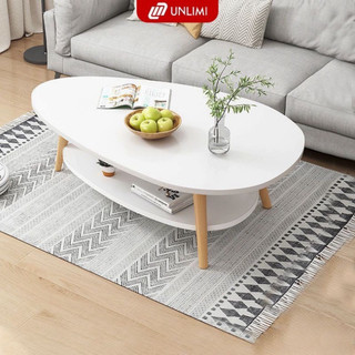 Bàn trà sofa 2 tầng hình trứng mặt gỗ MDF phủ melamin chân gỗ sồi phong cách bắc âu thương hiệu Unlimi - GP56 / GP55