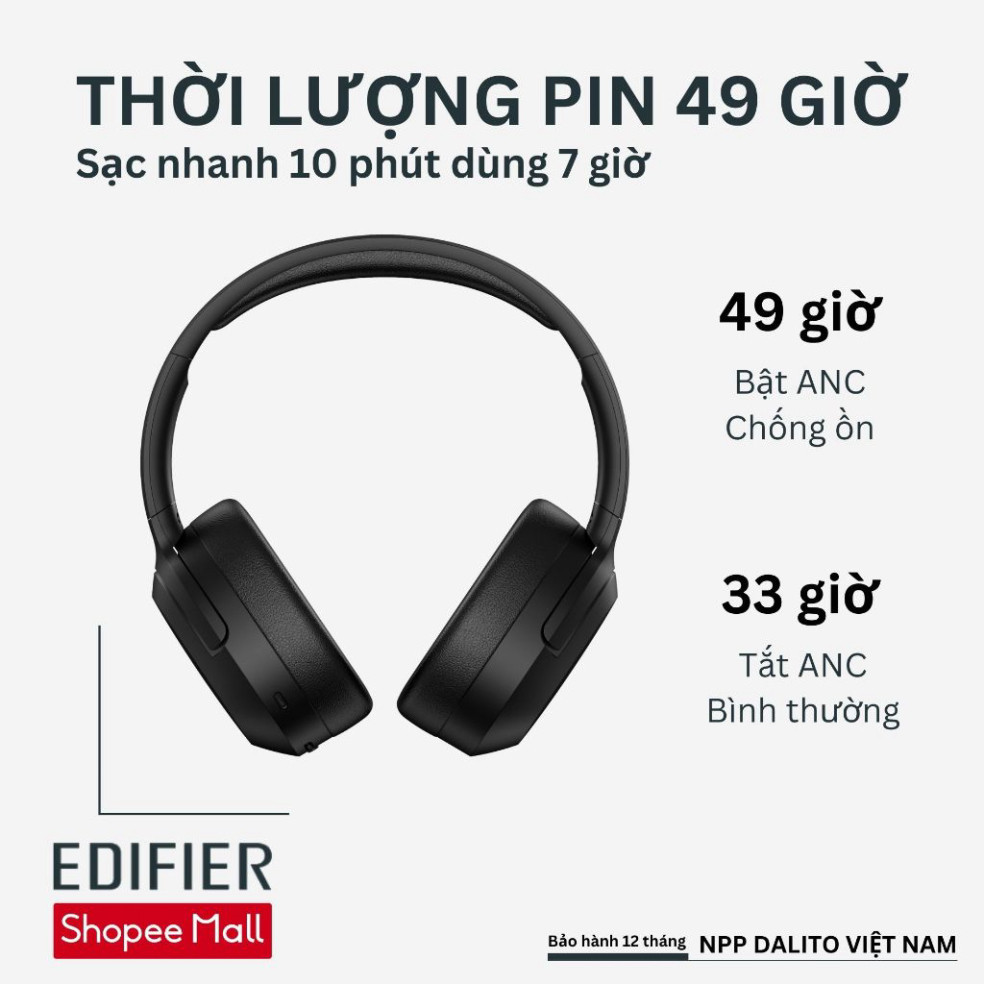 sale 15% Tai nghe Bluetooth 5.0 EDIFIER W820NB Plus Chụp tai Chống ồn chủ động Âm thanh chất lượng cao Hires Hàng chính