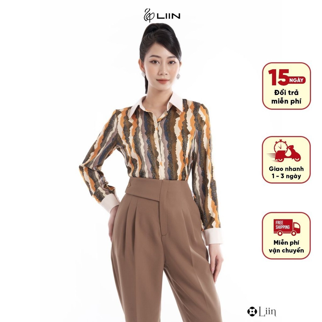 Áo sơ mi nữ linbi thiết kế kẻ sọc họa tiết sắc màu kiểu dáng trẻ trung, cá tính liin clothing SM4245