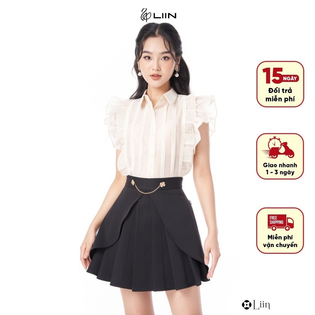 Chân váy ngắn linbi mango màu đen xòe kiểu dáng trẻ trung, năng động liin clothing J4352