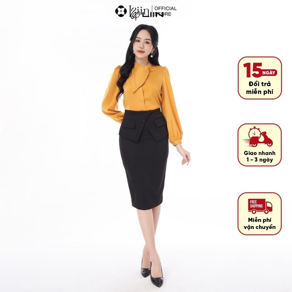 Chân váy nữ linbi mặc ôm thiết kế vạt túi nắp, juyp midi mặc tôn dáng, dễ phối đồ liin clothing J4329