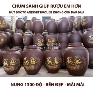 Chum sành ngâm rượu gốm bát tràng không men 5 lít, 10 lít và 20 lít tài lộc hãng kỹ, chum trống đồng, chum 2 nắp cao cấp