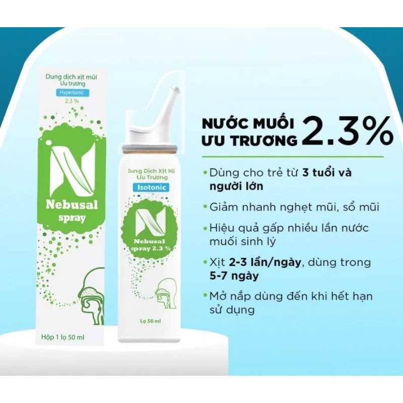 Dung dịch xịt mũi ưu trương Nebusal 2,3% giúp giảm nhanh nghẹt mũi