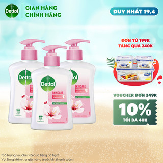  Combo 3 chai nước rửa tay Dettol kháng khuẩn dưỡng da - Chai 250g