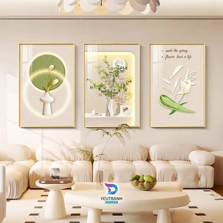 H32 Bộ 3 Tranh Treo Tường Phòng Khách/ Nhà Nghỉ/ Khách Sạn/ Home stay/ Phòng ngủ/ Hoa Lá decor vintage