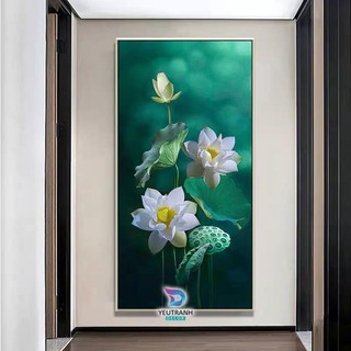 HS 08 Tranh Treo Tường Lối vào Hành Lang/ Phòng Khách/ Ngủ/ Đại Sảnh Cầu Thang Cửa Ra Vào Hươu Nai rẻ Quạt Hoa Sen