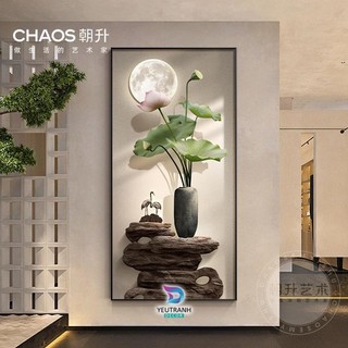 HS 04 Tranh Treo Tường Phòng Khách Hoa Sen Vàng Hươu Nai Phòng Ngủ Lối Lên Cầu Thang Sen Decor Tết Trang Trí