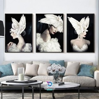 B32 Bộ 3 Tranh Treo Tường Cô Gái Nghệ Thuật Trang trí Spa Nail Mi Nhà Nghỉ Khách sạn Phòng Khách/ Ngủ Decor Tráng Gương