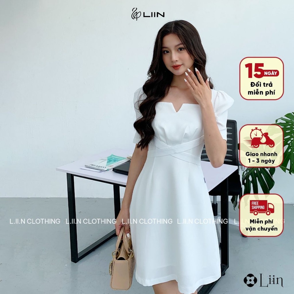Đầm nữ cao cấp Linbi dáng suông màu thiết kế cổ vuông liin clothing D6640