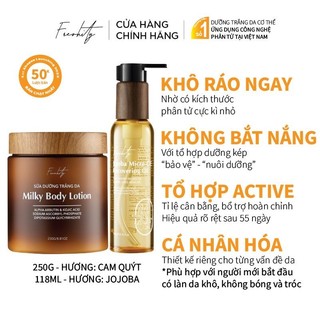  Bộ dưỡng da cơ thể chuyên sâu Freshity Sữa Dưỡng Thể Dưỡng Trắng Da 250g và Dầu dưỡng Jojoba vi chất Vitamin CE 118ml 