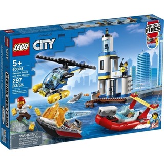 LEGO City 60308 Trạm cảnh sát tuần tra và cứu hỏa biển (297 chi tiết) Bộ gạch đồ chơi lắp ráp xe