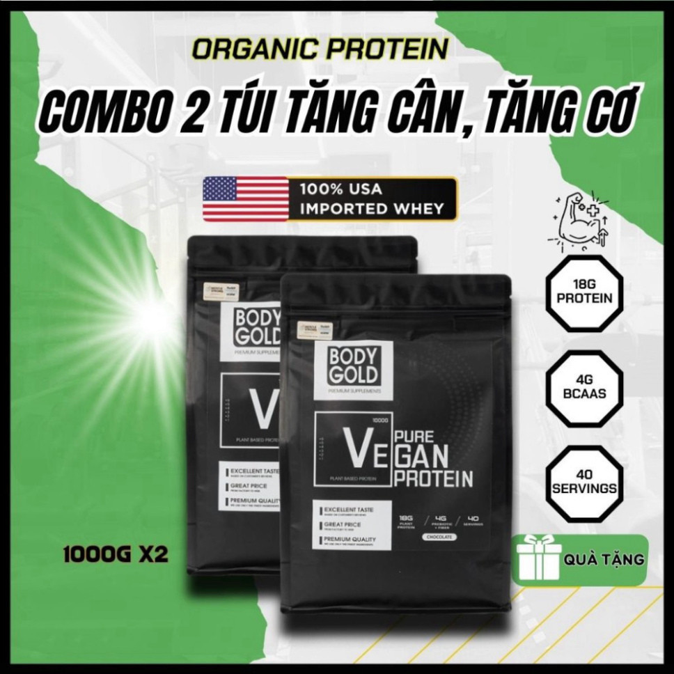 Combo 2 túi- Whey Protein Thực Vật Tăng Cân Tăng Cơ Body Gold Túi 1Kg (Hàng Chính Hãng)