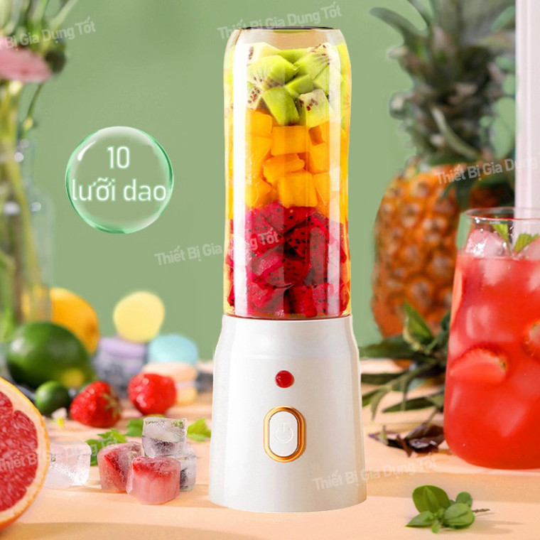 Máy Xay Sinh 450ML, Máy Xay Hoa Quả Cầm Tay Di Động, Máy Xay Ngũ Cốc, 10 Lưỡi Dao + 2 Loại Cốc Có Dung Tích Khác Nhau