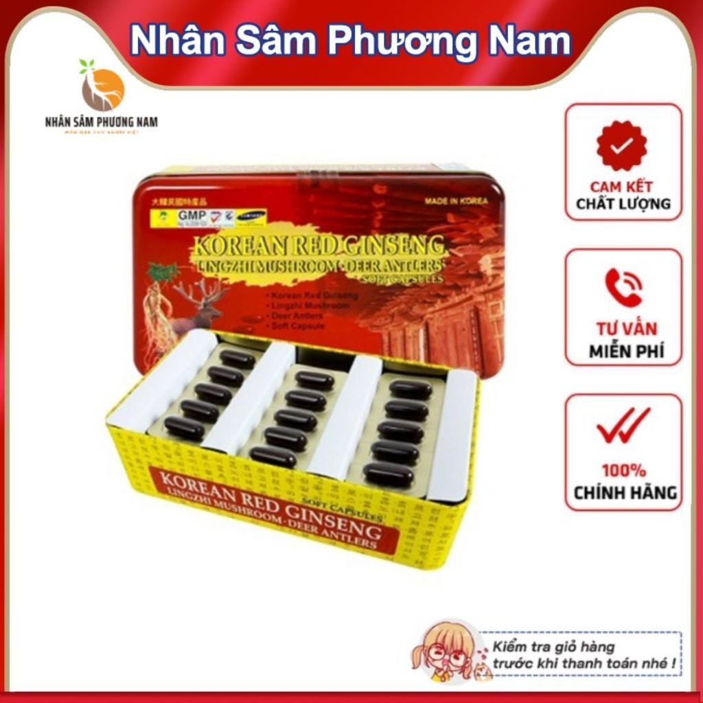 Viên Đạm Hồng Sâm Nhung Hươu Linh Chi Hàn Quốc, Hộp 60 viên