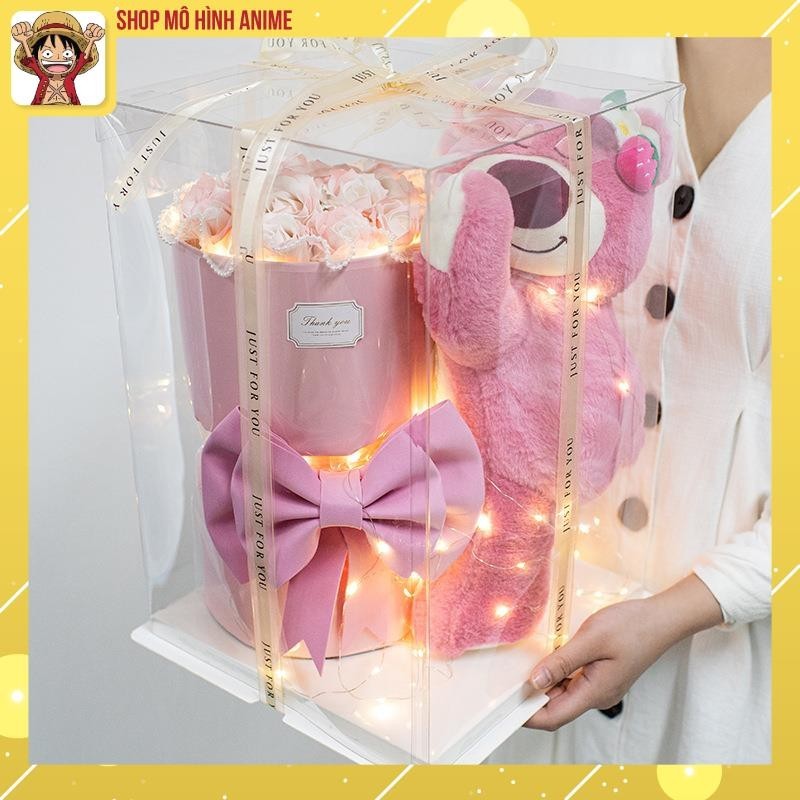 Hôp Quà Tặng Trong Suốt, Gấu Dâu Lotso Ôm Hoa Hồng Siêu Dễ Thương, Có Đèn Led, Thích Hợp Làm Quà Tặng Sinh Nhật