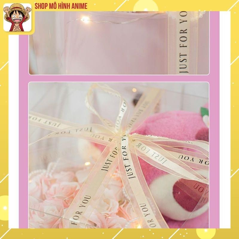 Hôp Quà Tặng Trong Suốt, Gấu Dâu Lotso Ôm Hoa Hồng Siêu Dễ Thương, Có Đèn Led, Thích Hợp Làm Quà Tặng Sinh Nhật