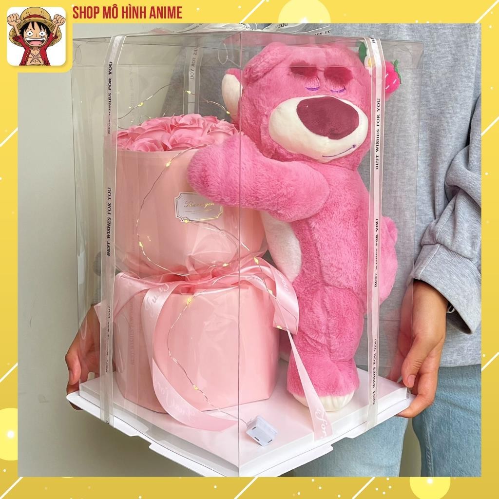 Hôp Quà Tặng Trong Suốt, Gấu Dâu Lotso Ôm Hoa Hồng Siêu Dễ Thương, Có Đèn Led, Thích Hợp Làm Quà Tặng Sinh Nhật