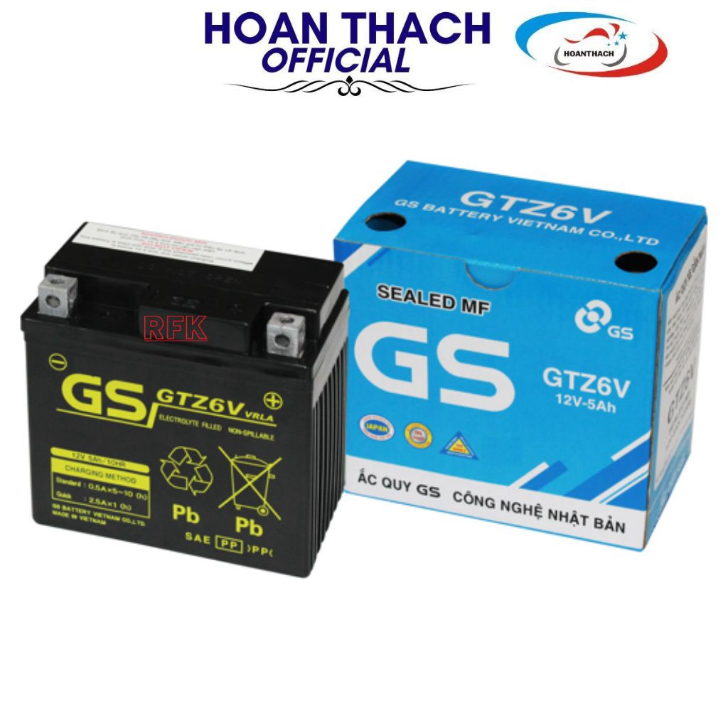 Bình acquy GS khô GTZ6V (12V-5AH) cho xe air blade, click, vision, sh mode, sh, pcx, janus, HOANTHACH [Bình ắc quy]