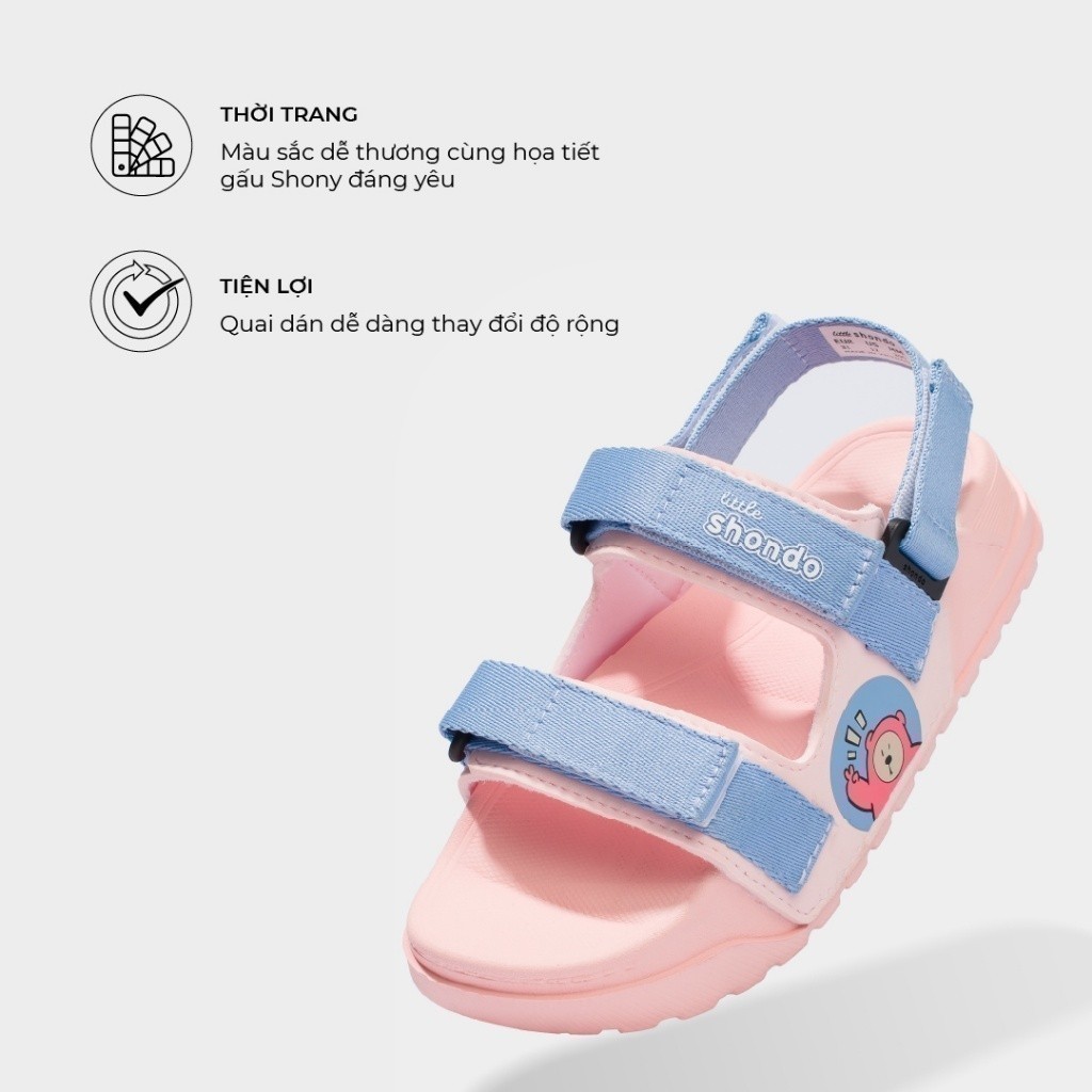 Giày Sandal Quai Dán Bé Trai Bé Gái LITTLE SHONDO Thời Trang Siêu Nhẹ Đế Mềm, Êm Đi Học Đi Chơi Hồng Tím LIT7090