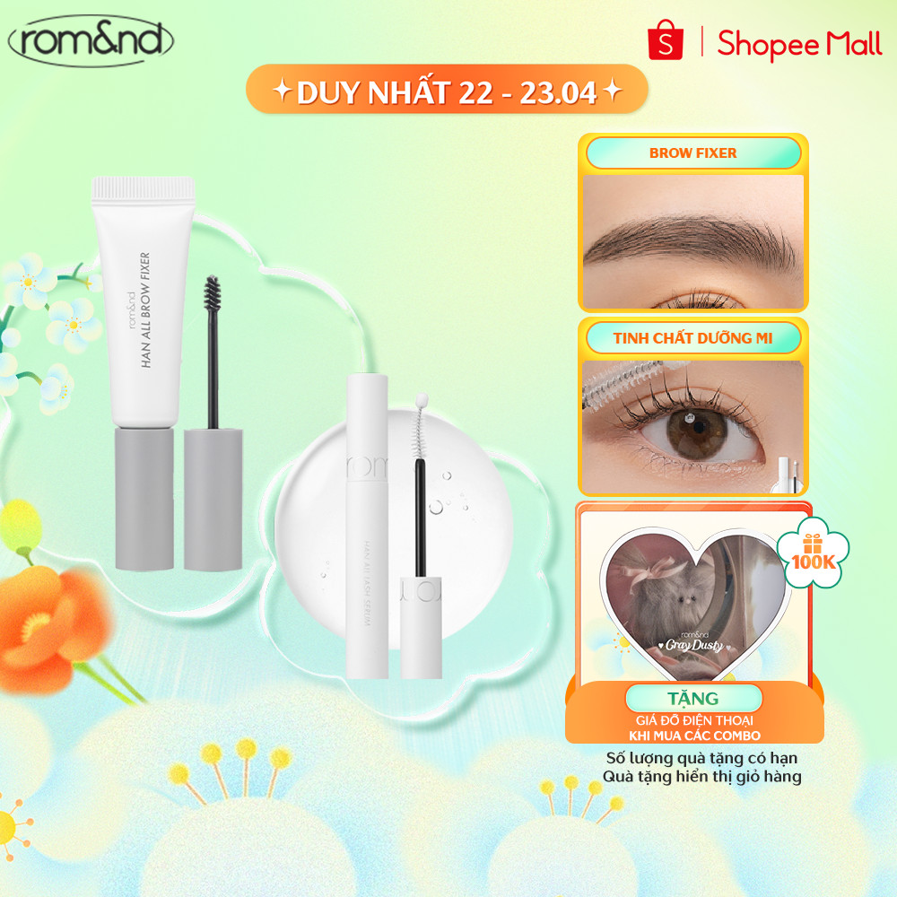 Combo Gel cố định lông mày Romand Han All Brow Fixer-Han All Line 9g + Tinh Chất Dưỡng Mi Romand Han All Lash Serum 8ml