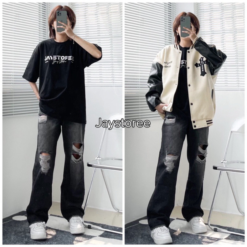 nhathohadogdejhh Qmàu XÁM ĐEN 🖤 Nam nữ unisex 🖤 Quần baggy ống rộng Jaystoree