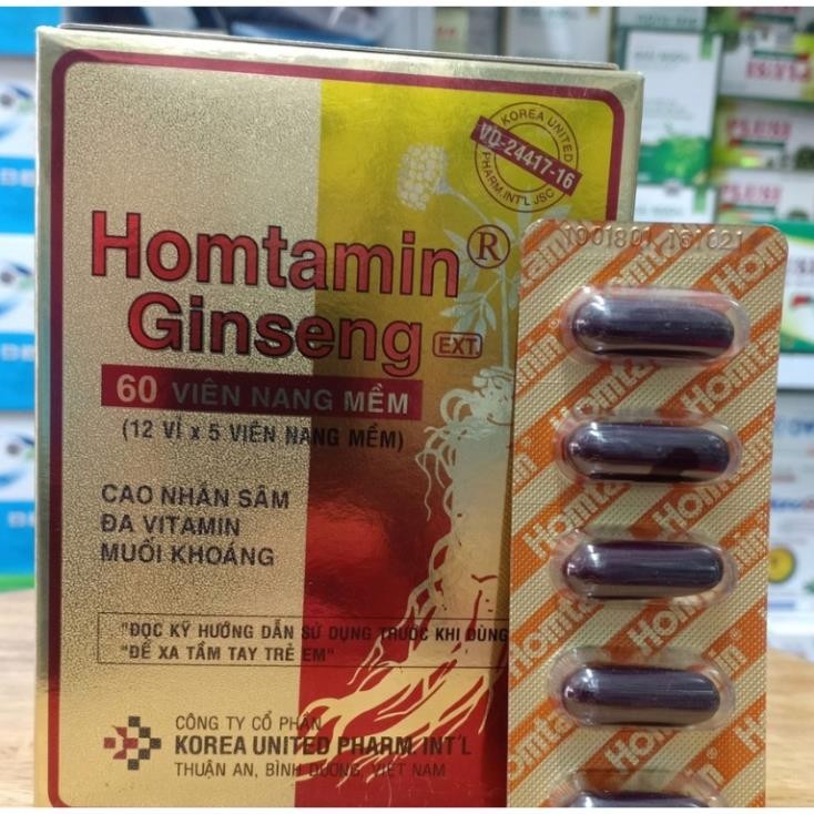 Homtamin Ginseng hộp 12 vỉ x 5 viên nang mềm