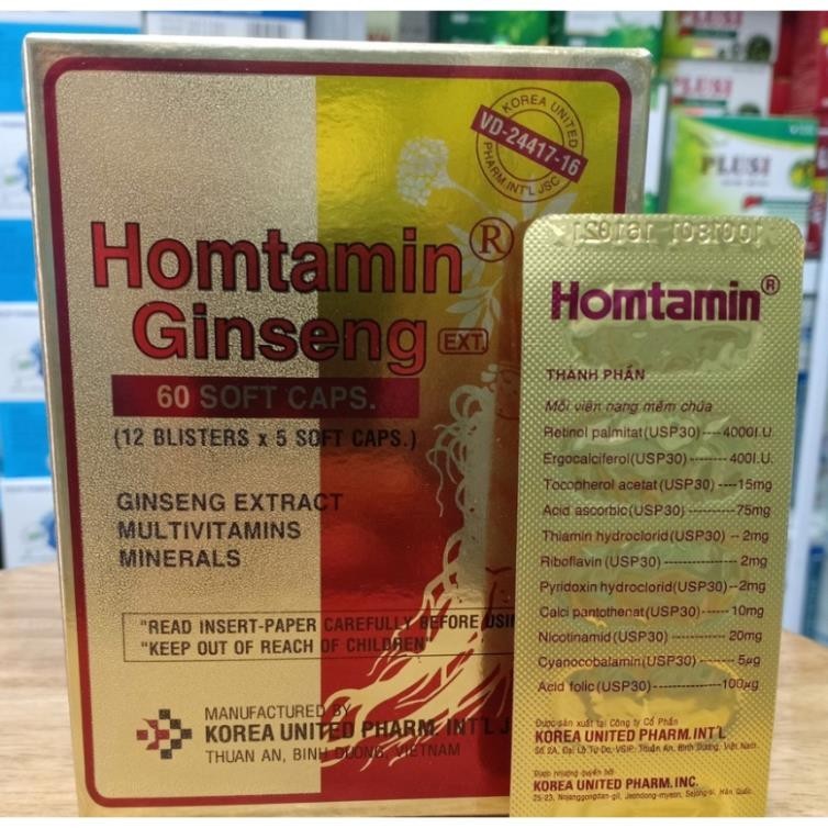 Homtamin Ginseng hộp 12 vỉ x 5 viên nang mềm