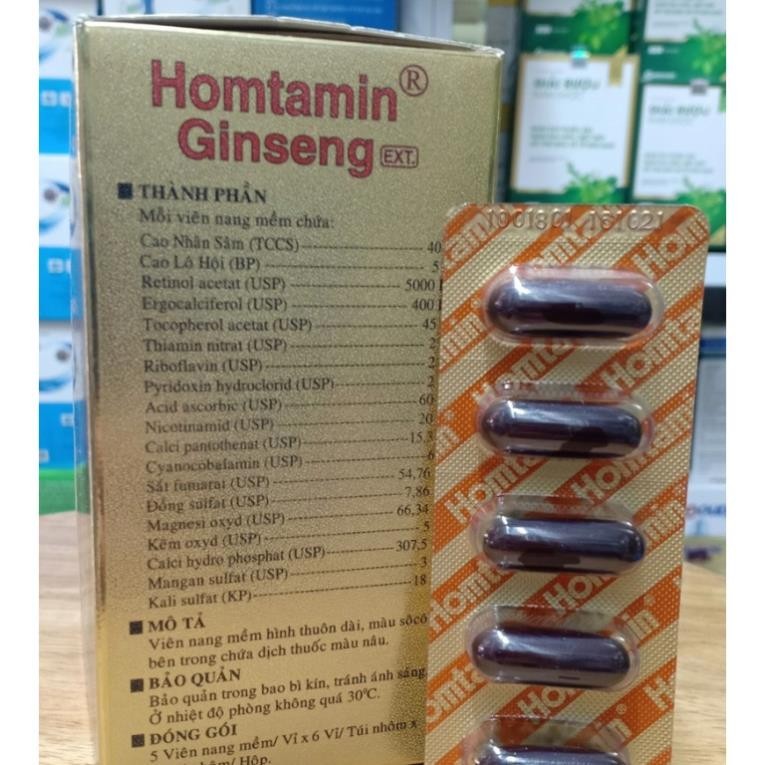 Homtamin Ginseng hộp 12 vỉ x 5 viên nang mềm