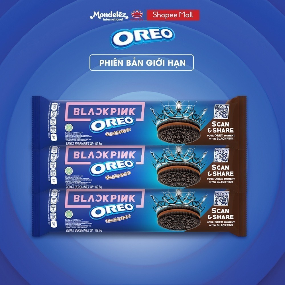 Bánh quy OREO BLACKPINK vị socola, combo 3 thanh x 119.6g