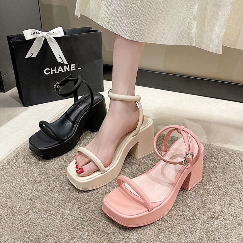 Giày sandan pu đế 9cm (Pu quai ống) hót phong cách đơn giản thanh lịch hót 2023 H2STORE