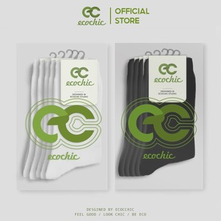 SET 5 Đôi Tất Logo ECOCHIC Trắng Đen Cổ Cao Thấp Chất Liệu Cotton Tự Nhiên Thoải Mái A690