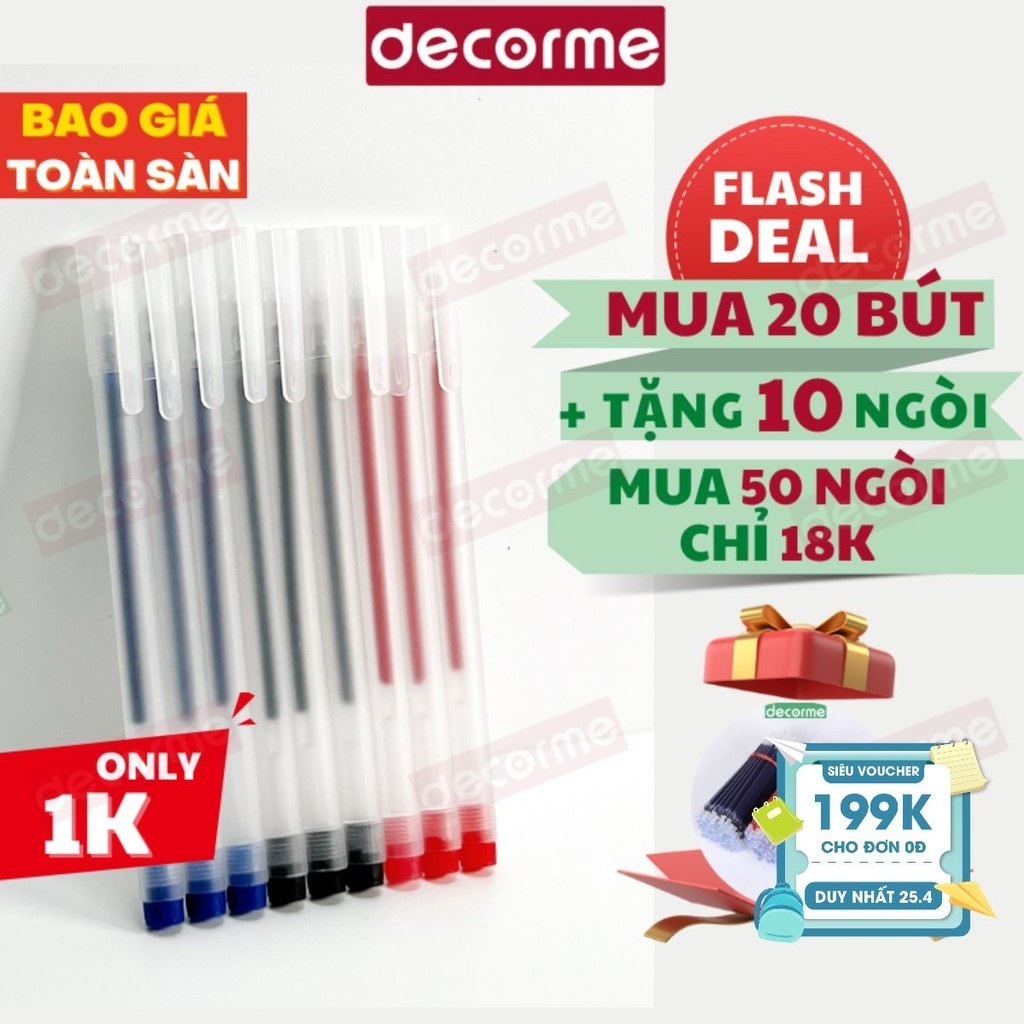 Bút gel DecorMe viết gel bút nước đen xanh đỏ mực khô nhanh ngòi 0,5mm bút gel đen mực trơn mượt viết cực thích