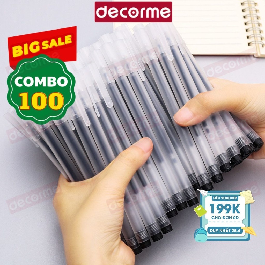 Bút gel DecorMe bút gel đen resun bút bi nước đen xanh đỏ mực khô nhanh ngòi 0,5mm combo 20-100 chiếc