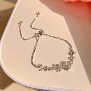 ✨✨vòng cổ lắc tay bạc nữ dây rút 3 nơ đính đá siêu xinh