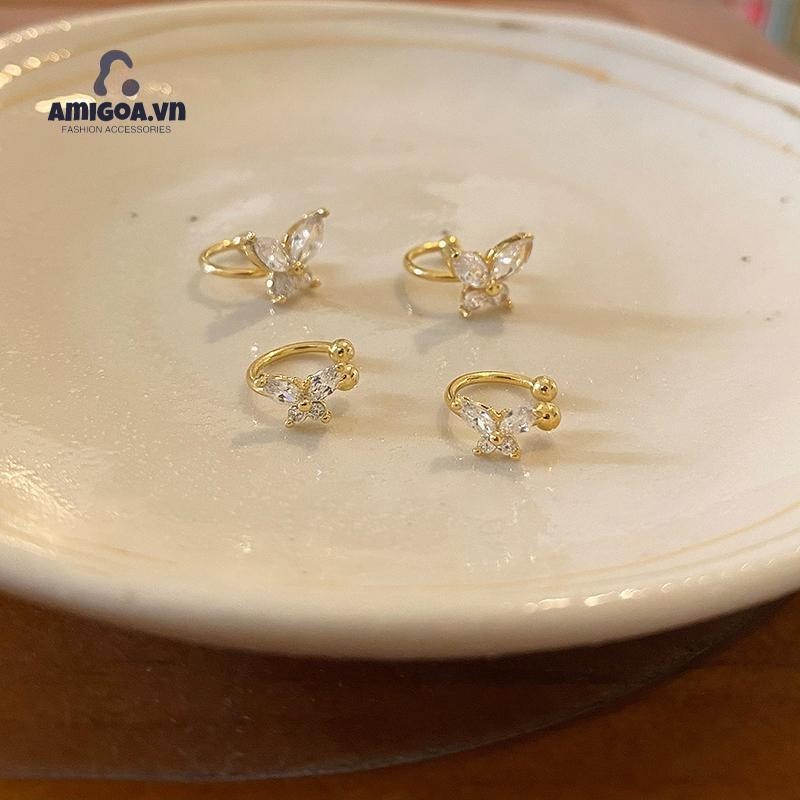 ✨✨Khuyên Tai Dạng Kẹp Không Cần Bấm Lỗ Hình Bướm Dát Kim Cương Tinh Tế