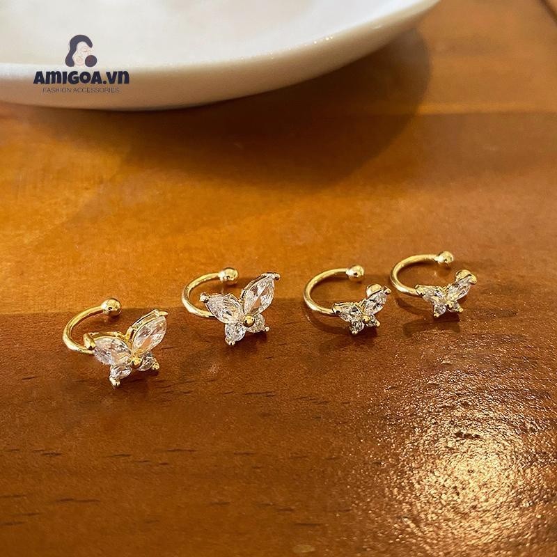 ✨✨Khuyên Tai Dạng Kẹp Không Cần Bấm Lỗ Hình Bướm Dát Kim Cương Tinh Tế