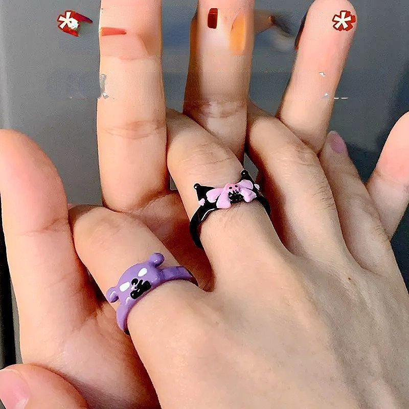 ✨✨SANRIO  Nhẫn Hở Họa Tiết Kuromi Dễ Thương Cho Nữ