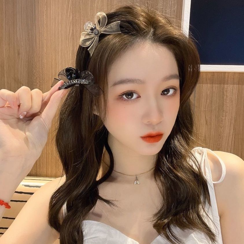 ✨✨Kẹp Tóc Nơ Đính Đá Kim Cương Giả Hai Mặt Vải Lưới Kích Thước Nhỏ Cài Tóc Đuôi Ngựa Mùa Hè