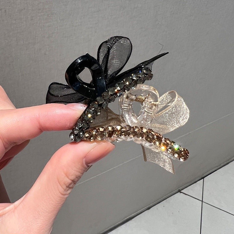 ✨✨Kẹp Tóc Nơ Đính Đá Kim Cương Giả Hai Mặt Vải Lưới Kích Thước Nhỏ Cài Tóc Đuôi Ngựa Mùa Hè