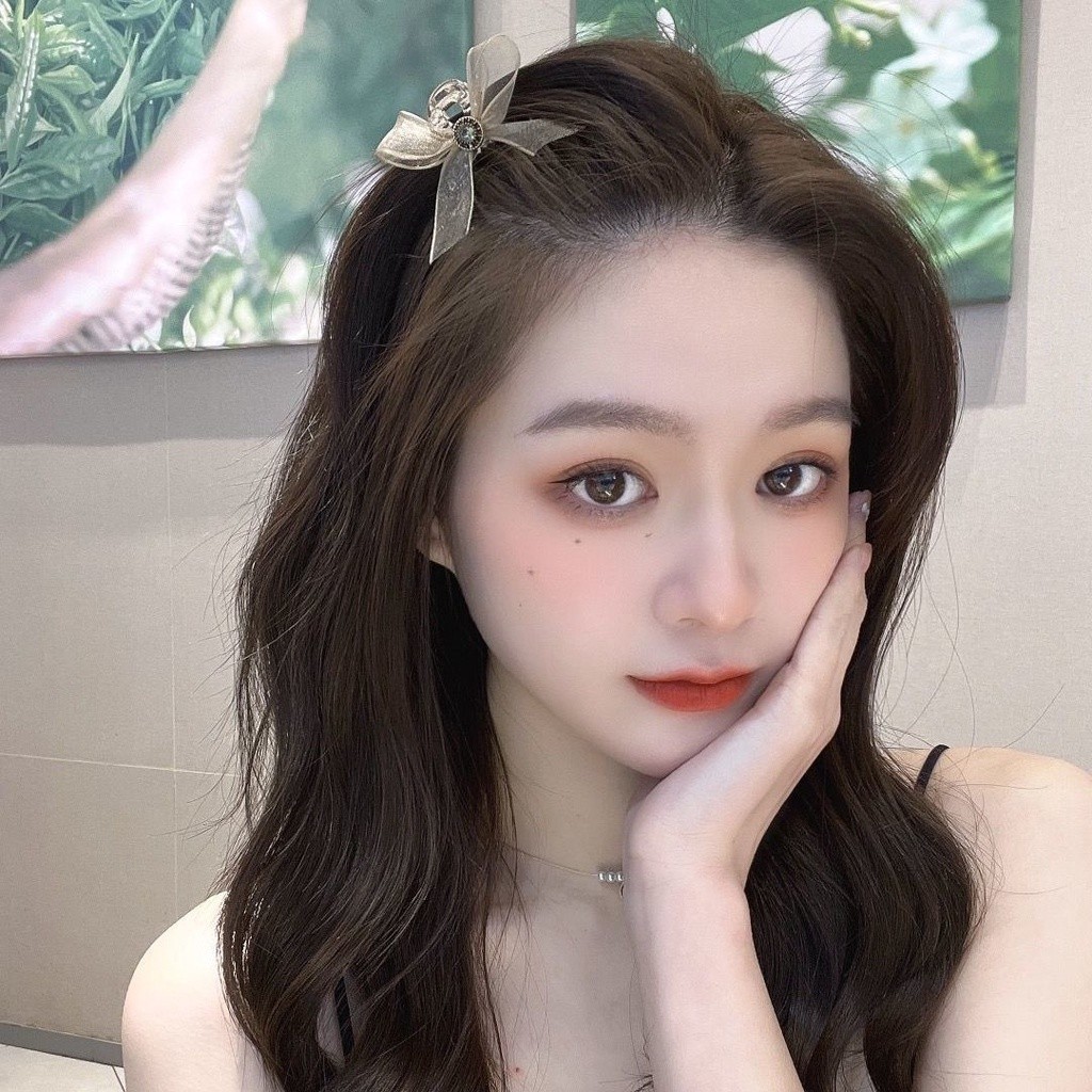 ✨✨Kẹp Tóc Nơ Đính Đá Kim Cương Giả Hai Mặt Vải Lưới Kích Thước Nhỏ Cài Tóc Đuôi Ngựa Mùa Hè