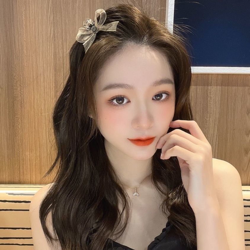 ✨✨Kẹp Tóc Nơ Đính Đá Kim Cương Giả Hai Mặt Vải Lưới Kích Thước Nhỏ Cài Tóc Đuôi Ngựa Mùa Hè
